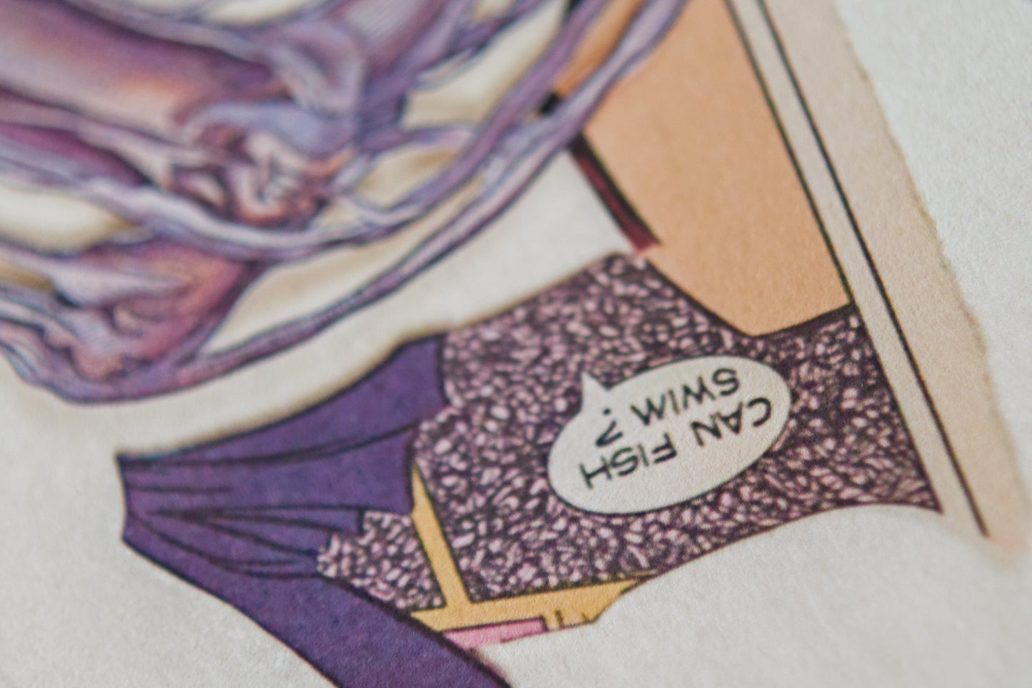 A macro closeup showing the paper texture on the print.
