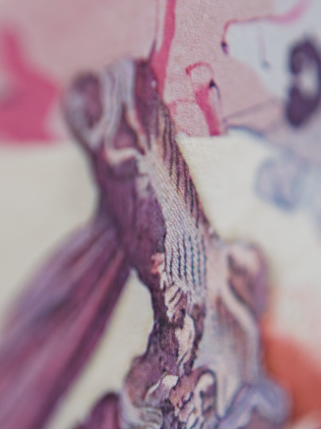 A macro closeup showing the paper texture on the print.