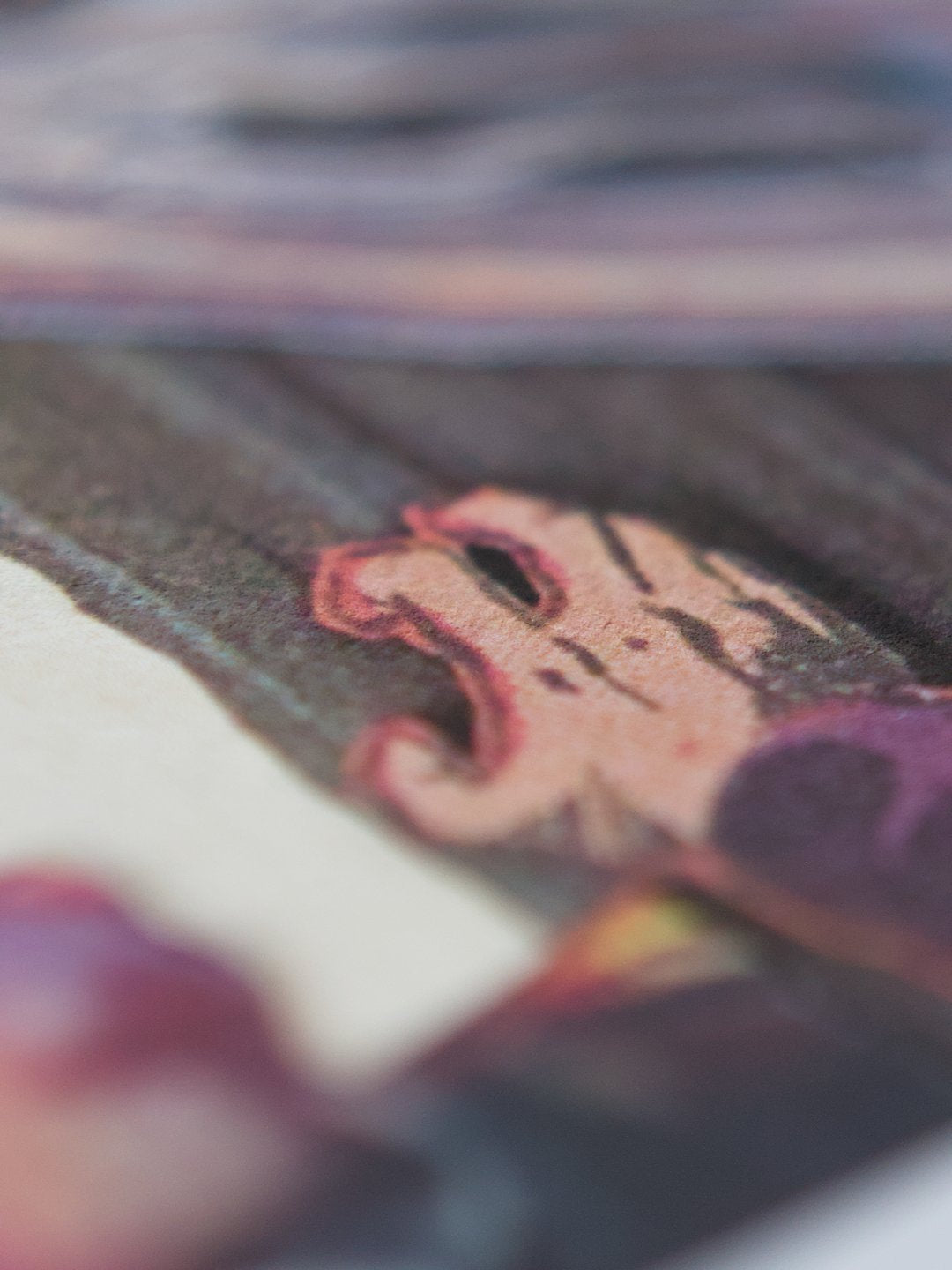 A macro closeup showing the paper texture on the print.
