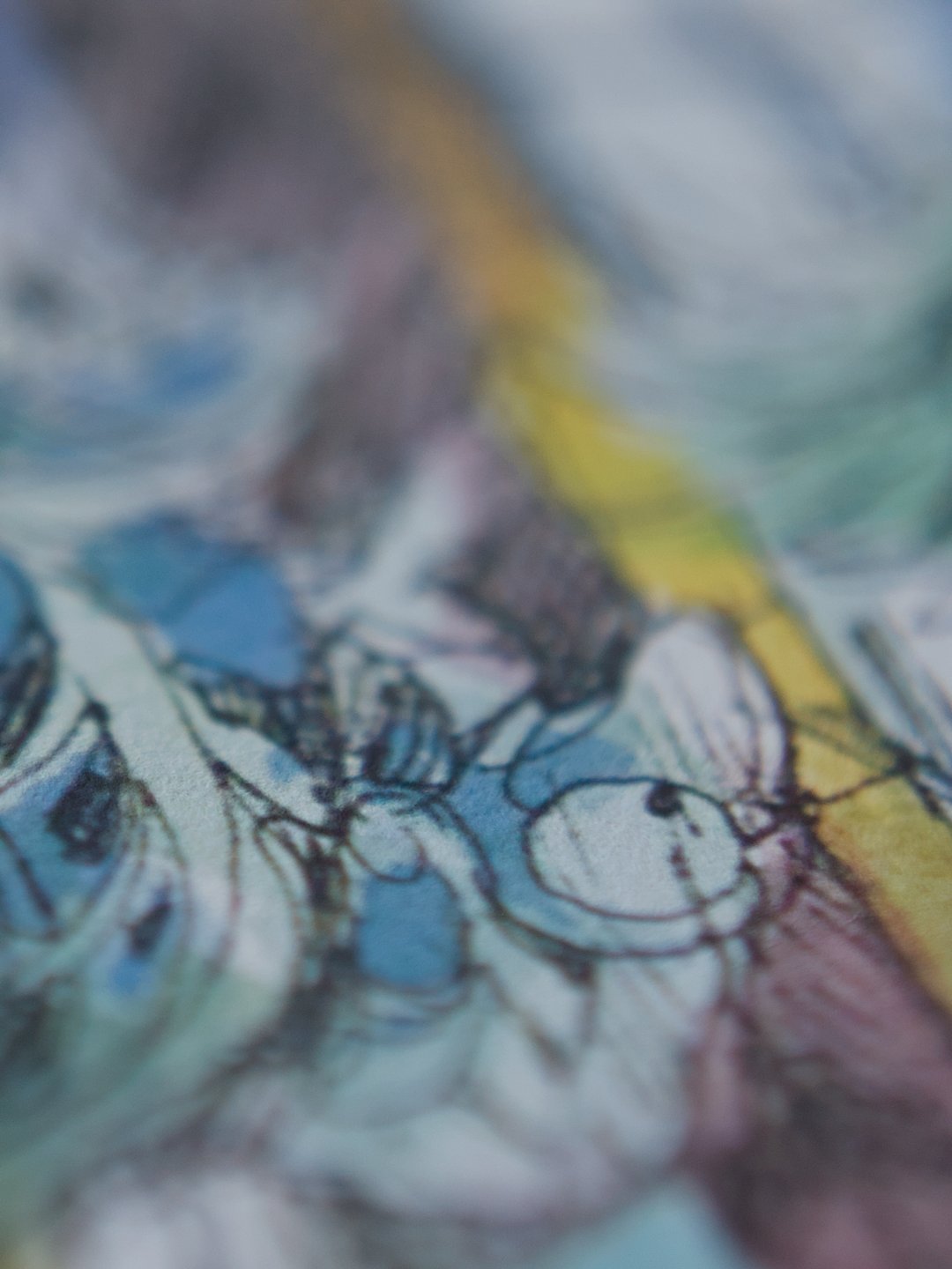 A macro closeup showing the paper texture on the print.