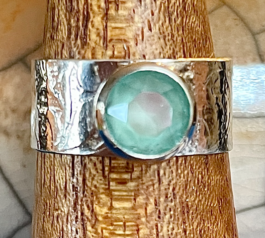 Patterned Sterling Silver Ring with Milky Aquamarine
