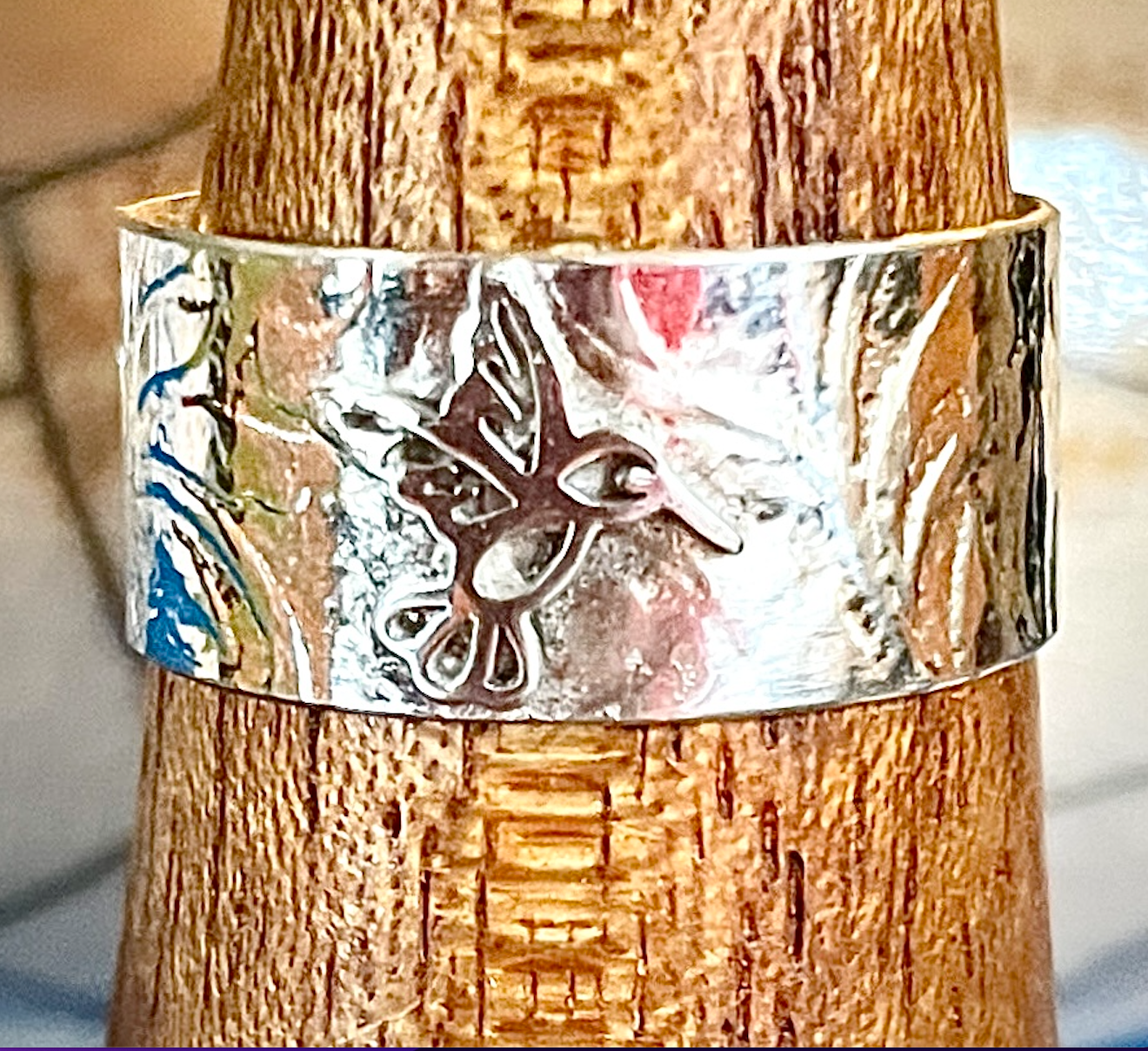Patterned Sterling Silver Ring with Milky Aquamarine