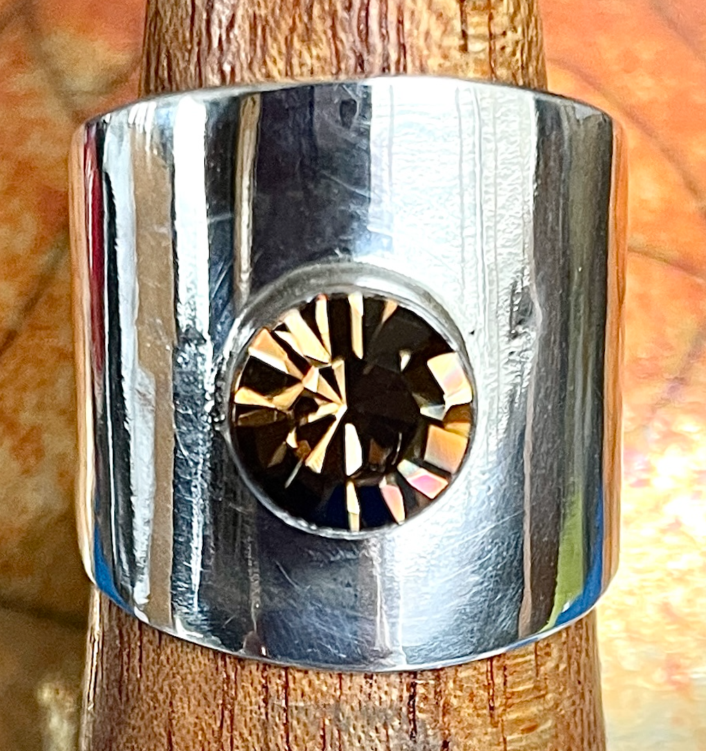 Tapered Sterling Silver Ring Band With Honey Quartz