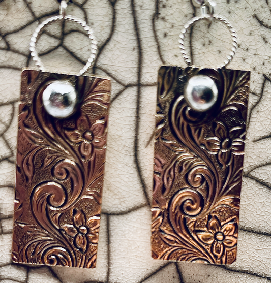 Brass and Sterling Patterned Earrings
