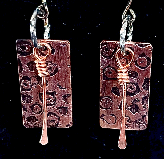 Copper Cheetah Earrings with Copper Wire Dangle