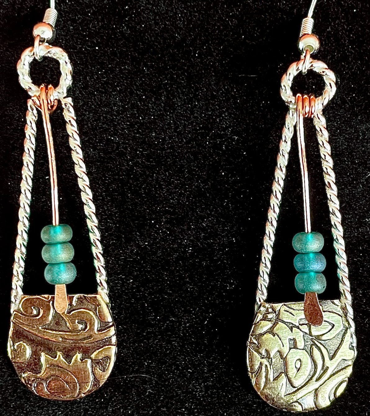 Mixed Metal Earrings with Bead Dangle
