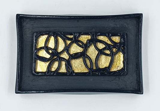 Small Black Lattice Wall Sculpture With Gold Leaf