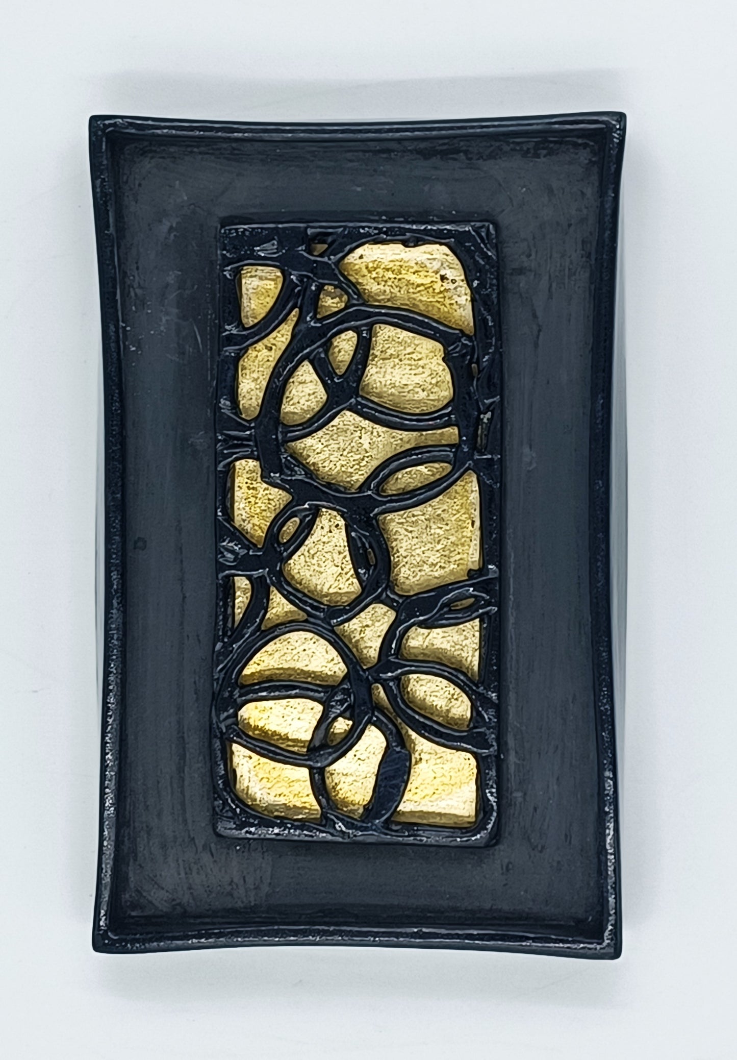 Small Black Lattice Wall Sculpture With Gold Leaf