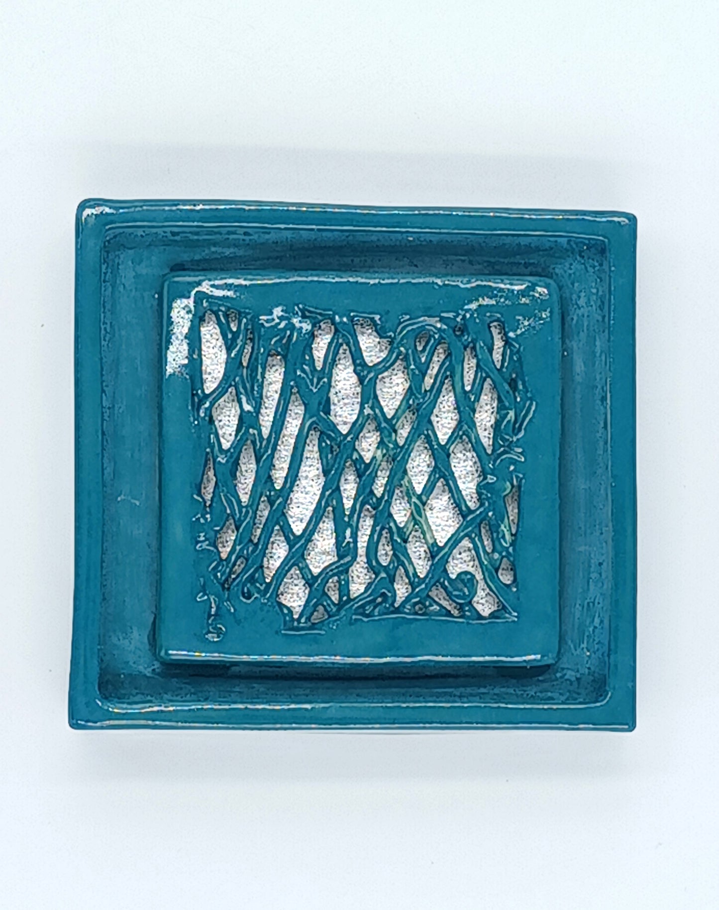 Teal Lattice Wall Sculpture With Aluminum Leaf