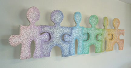 6 Person Rainbow Puzzle People Wall Sculpture