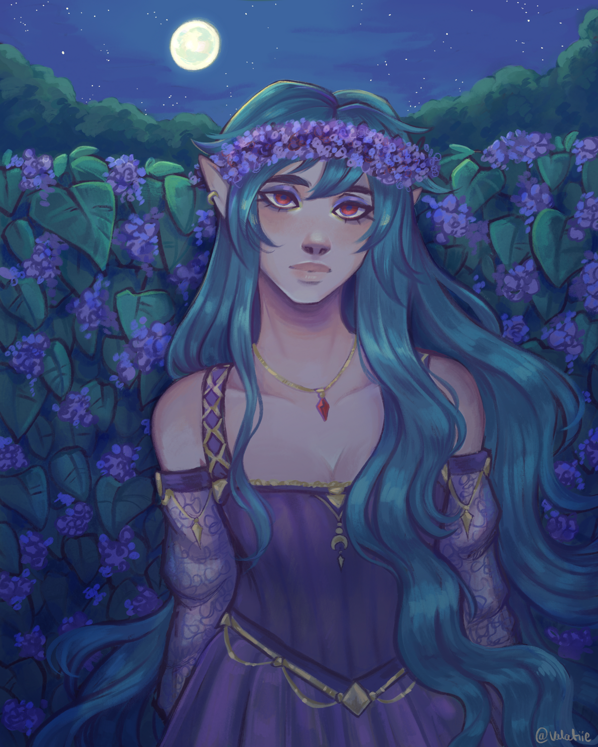 Moonlit Melancholy - Framed Digital Illustration by Valatiie