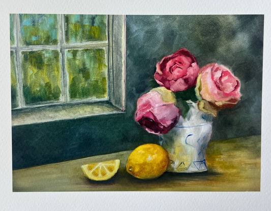 Roses by the Window PRINT matted in 8x10